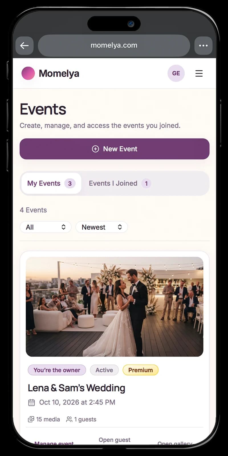 Momelya landing sayfasının telefon görünümü
